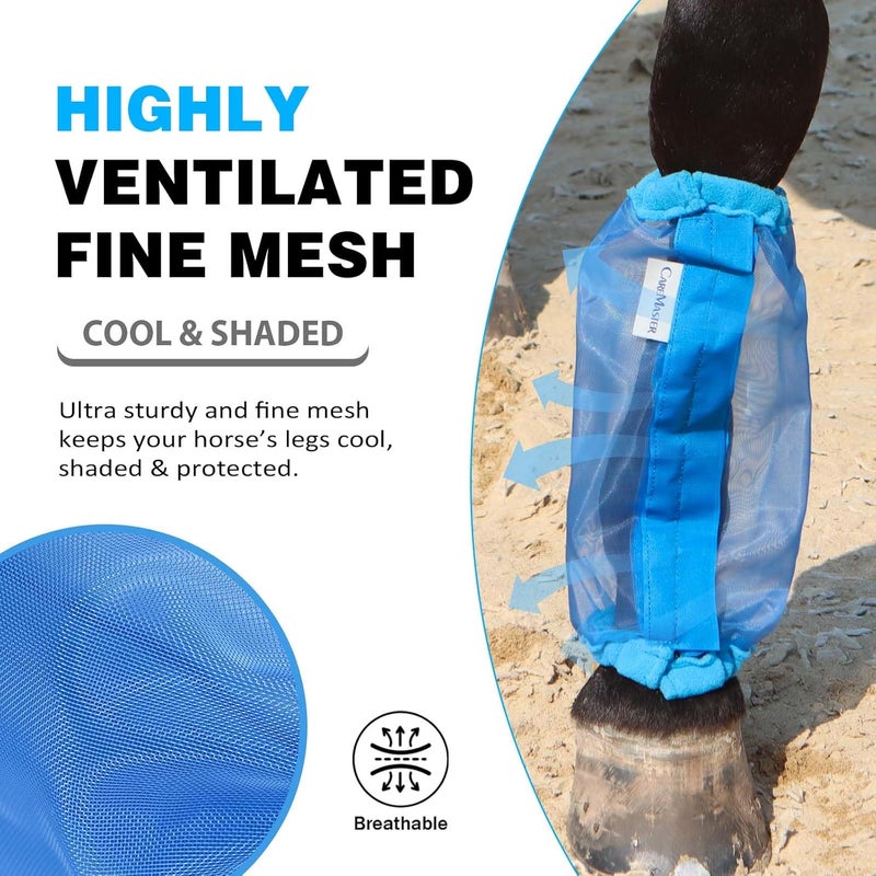 CareMaster Universal Size Horse Leggings Fine Mesh Greatly Reduce Stomping Breathable Horse Boots Leg Wraps (Set of 4) Blue - Image 2